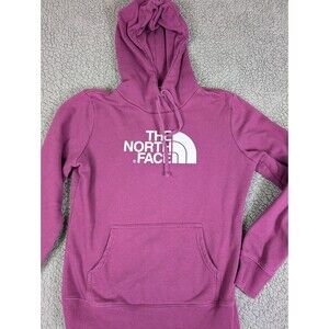 The North Face Womans Hoodie Sweatshirt Purple Size Small Fleece Logo Kangaroo